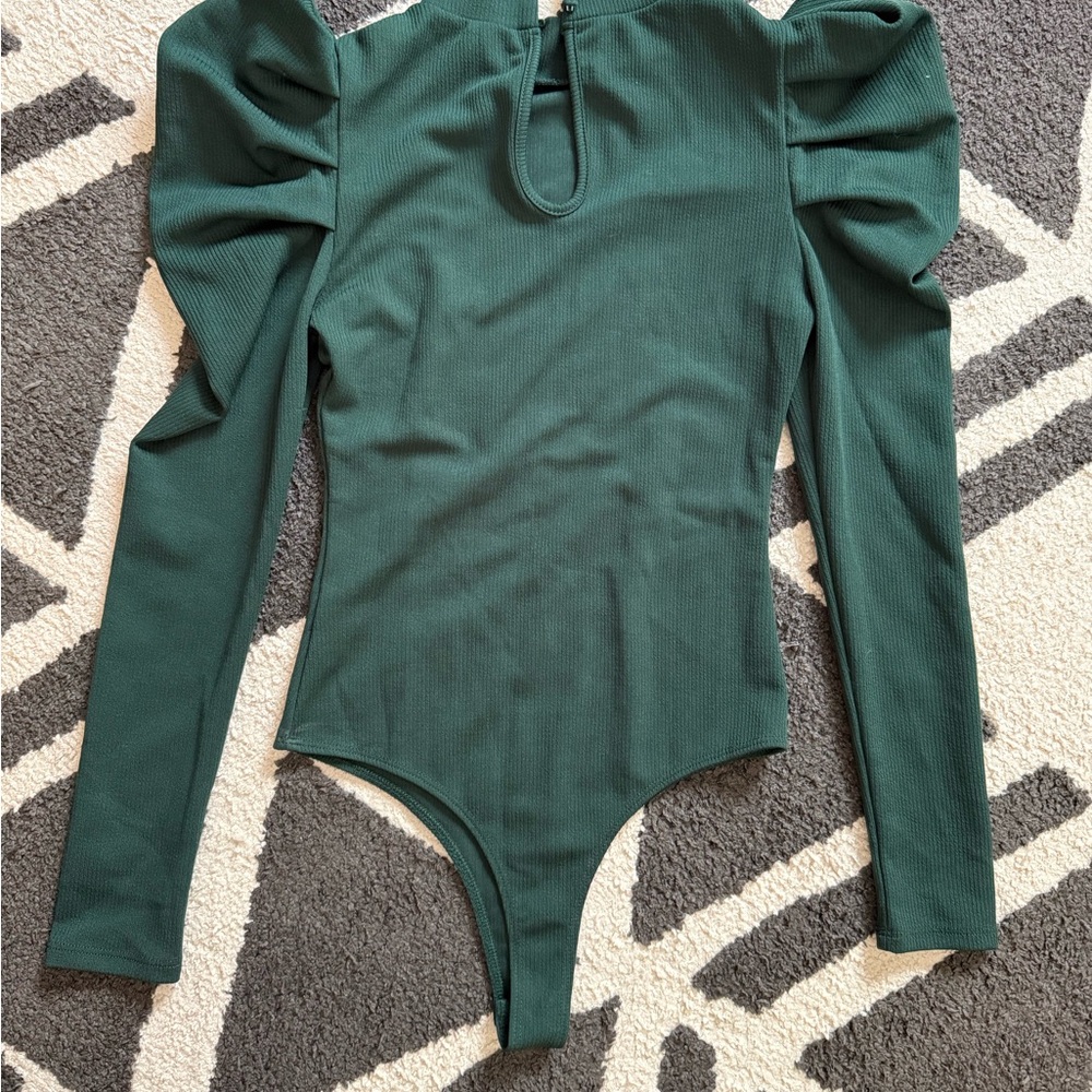 TCEC Dark Green Puff Sleeve Bodysuit - Picture 2 of 3